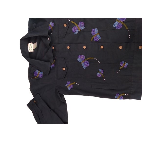 Vtg. Quacker Factory Embellished/pearl beaded Dragonflies button Jacket Large - Picture 15 of 16